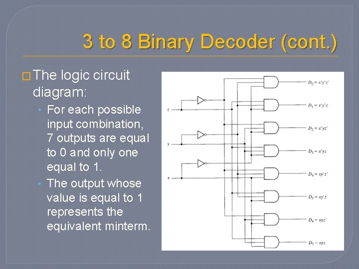 3 to 8 Binary Decoder (cont. ) � The logic circuit diagram: • For 3 to 8 Binary Decoder (cont. ) � The logic circuit diagram: • For