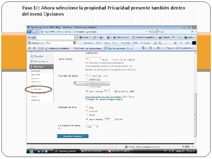 Paso 10: Ahora seleccione la propiedad Privacidad presente también dentro del menú Opciones 