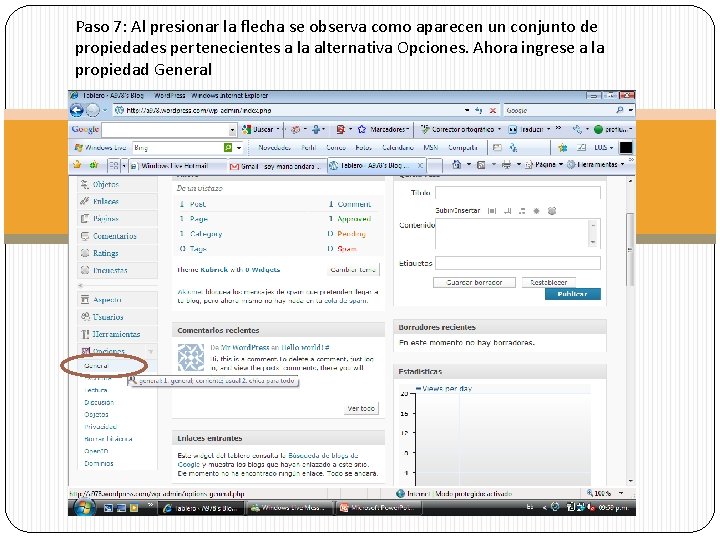 Paso 7: Al presionar la flecha se observa como aparecen un conjunto de propiedades