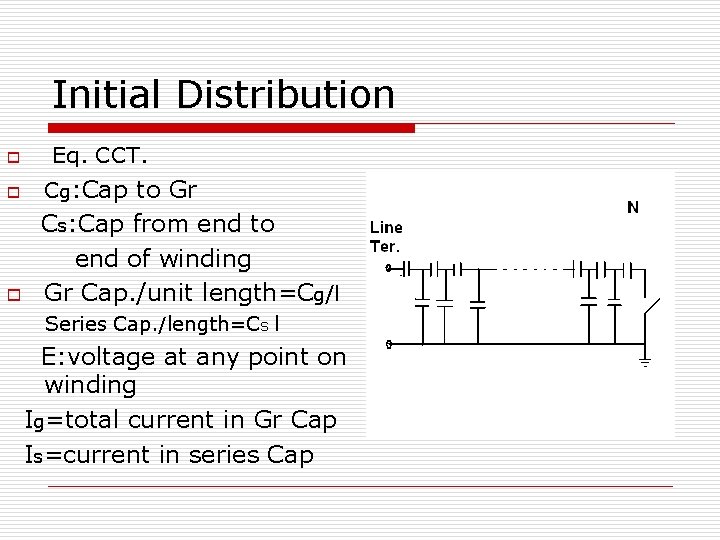 Initial Distribution o Eq. CCT. o Cg: Cap to Gr o Cs: Cap from