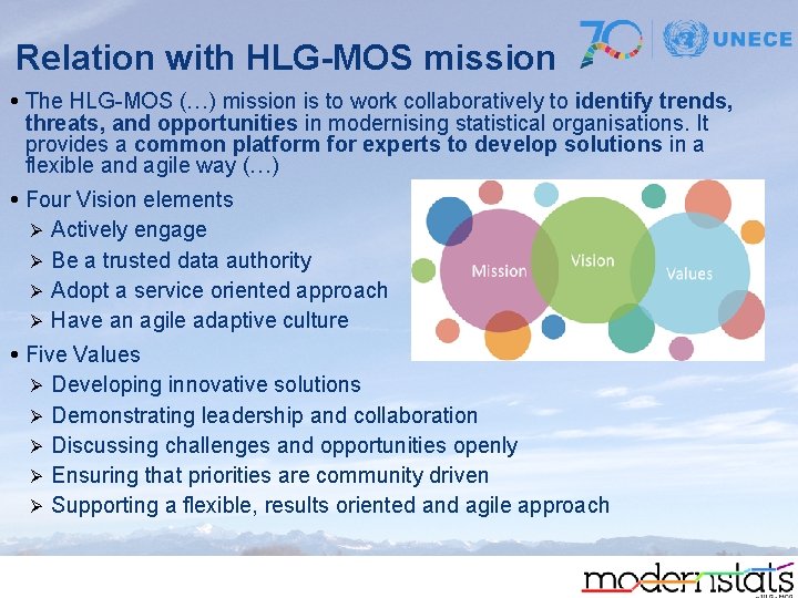 Relation with HLG-MOS mission • The HLG-MOS (…) mission is to work collaboratively to
