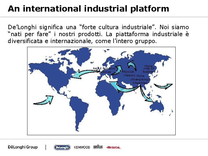 An international industrial platform De’Longhi significa una “forte cultura industriale”. Noi siamo “nati per