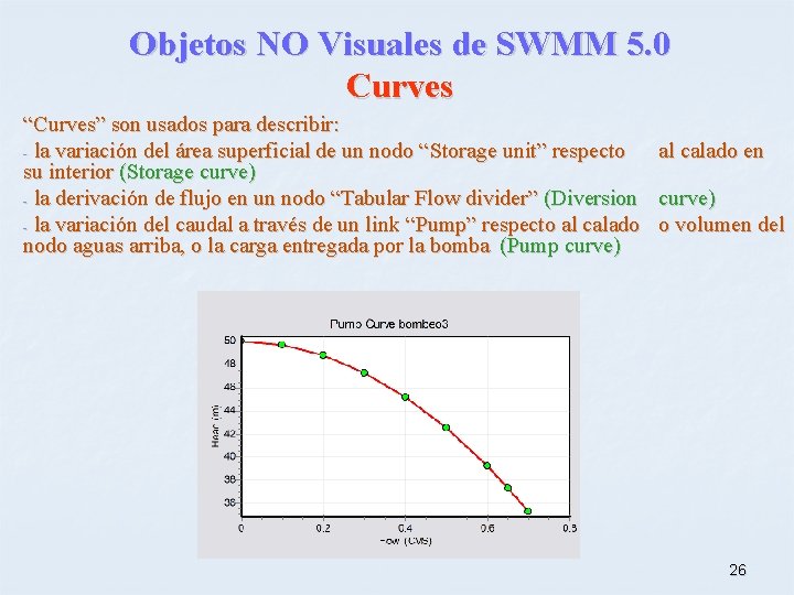 Objetos NO Visuales de SWMM 5. 0 Curves “Curves” son usados para describir: -