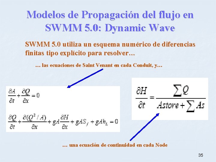 Modelos de Propagación del flujo en SWMM 5. 0: Dynamic Wave SWMM 5. 0