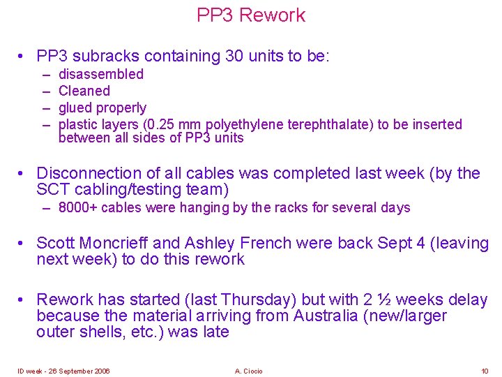 PP 3 Rework • PP 3 subracks containing 30 units to be: – –