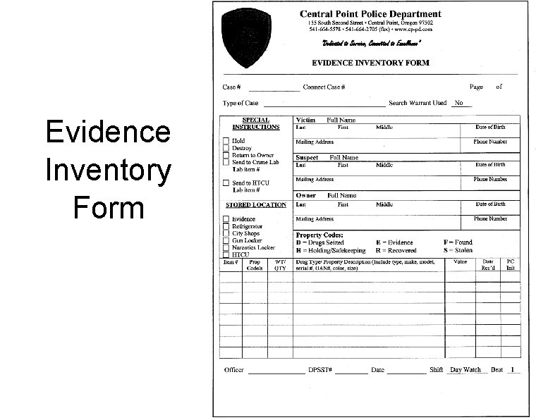 Evidence Inventory Form 