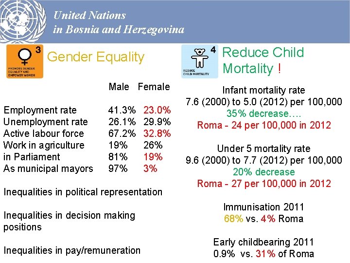 United Nations in Bosnia and Herzegovina Gender Equality Male Female Employment rate Unemployment rate