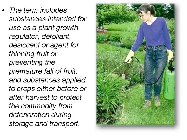  • The term includes substances intended for use as a plant growth regulator,