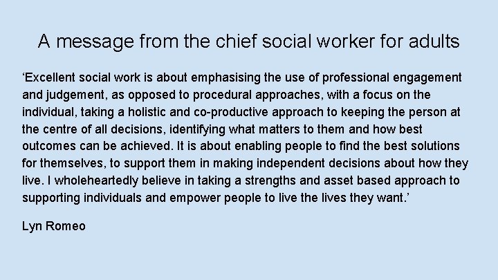 A message from the chief social worker for adults ‘Excellent social work is about