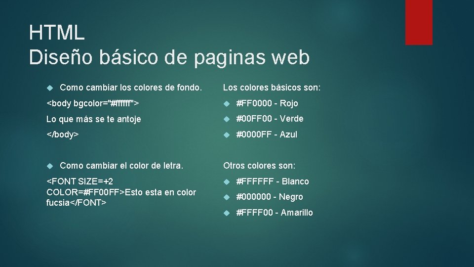 HTML Diseño básico de paginas web Como cambiar los colores de fondo. Los colores