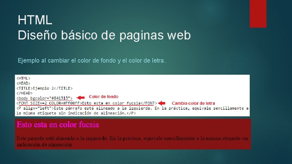 HTML Diseño básico de paginas web Ejemplo al cambiar el color de fondo y