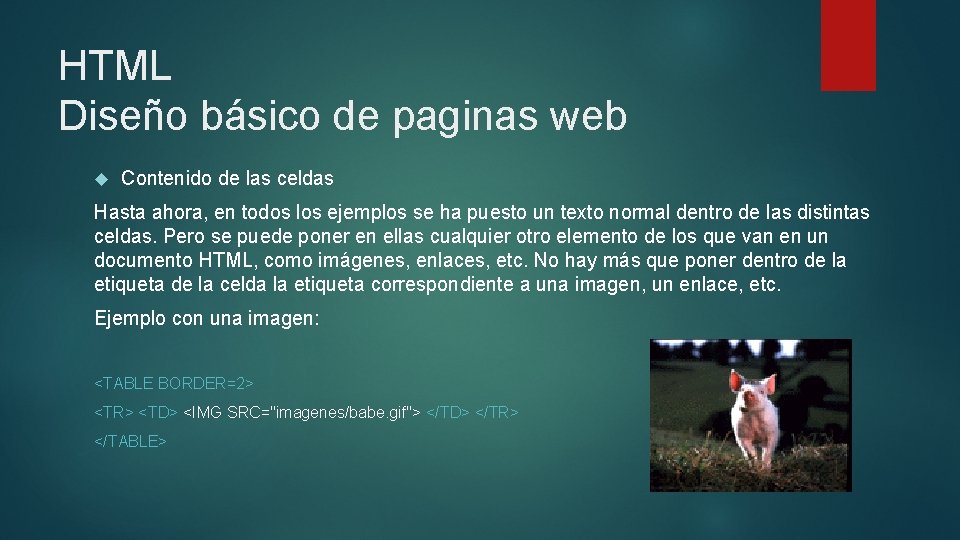 HTML Diseño básico de paginas web Contenido de las celdas Hasta ahora, en todos