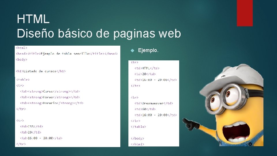 HTML Diseño básico de paginas web Ejemplo. 