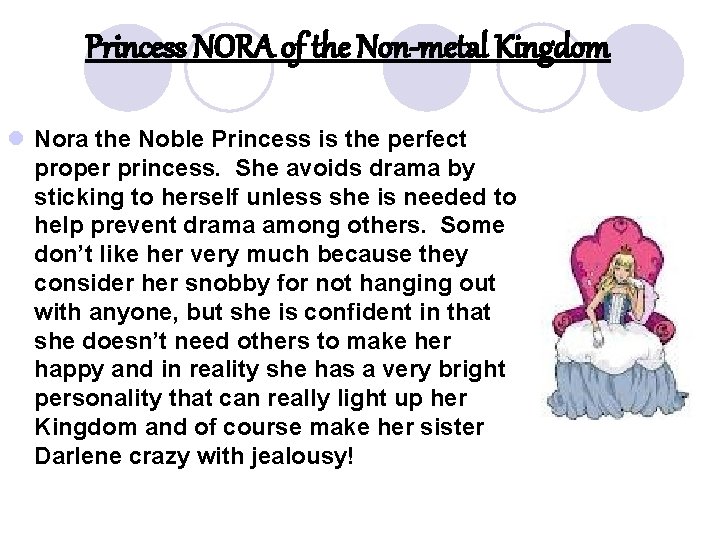 Princess NORA of the Non-metal Kingdom l Nora the Noble Princess is the perfect