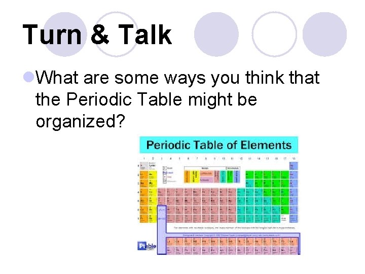 Turn & Talk l. What are some ways you think that the Periodic Table