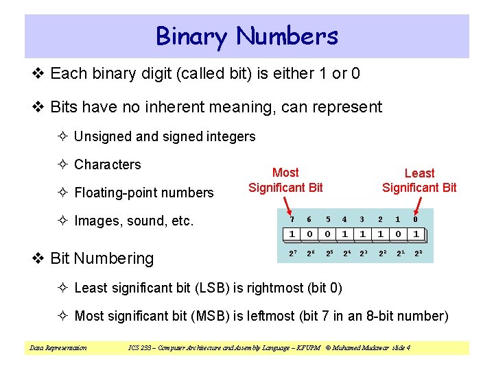 Binary Numbers v Each binary digit (called bit) is either 1 or 0 v Binary Numbers v Each binary digit (called bit) is either 1 or 0 v