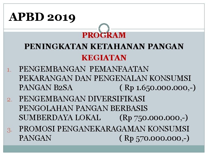 APBD 2019 PROGRAM PENINGKATAN KETAHANAN PANGAN KEGIATAN 1. PENGEMBANGAN PEMANFAATAN PEKARANGAN DAN PENGENALAN KONSUMSI