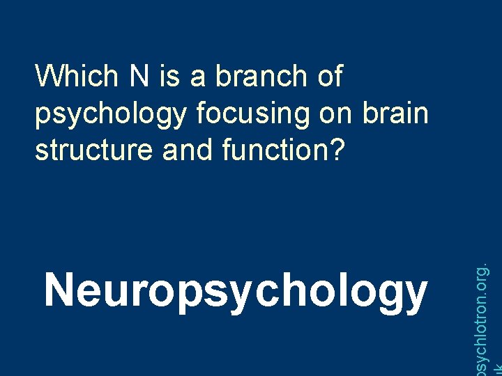Neuropsychology sychlotron. org. Which N is a branch of psychology focusing on brain structure