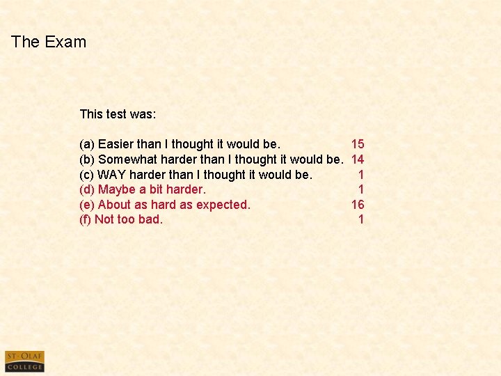 The Exam This test was: (a) Easier than I thought it would be. 15