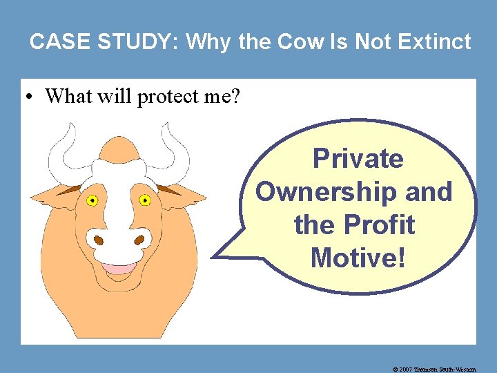 CASE STUDY: Why the Cow Is Not Extinct • What will protect me? Private