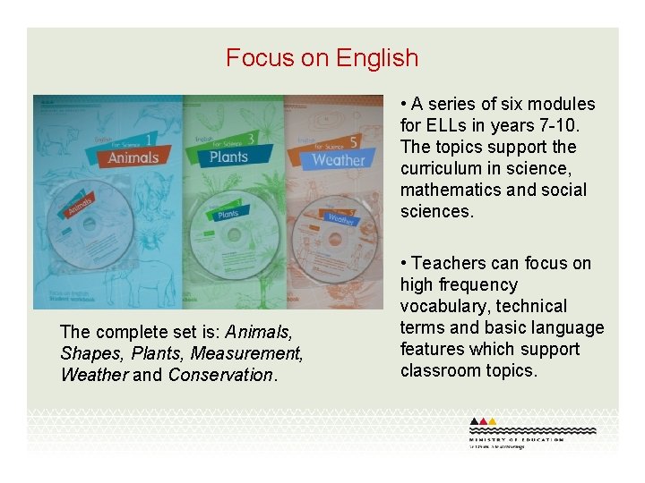 Focus on English • A series of six modules for ELLs in years 7