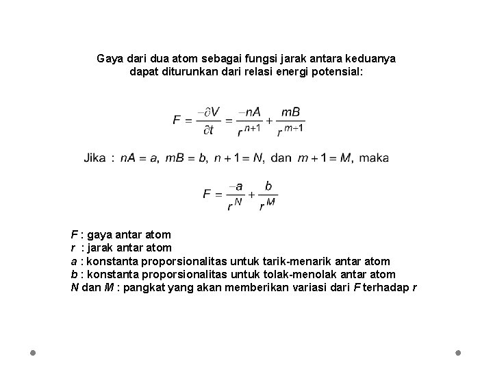 Gaya dari dua atom sebagai fungsi jarak antara keduanya dapat diturunkan dari relasi energi