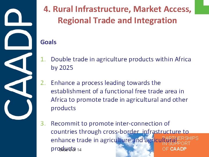 4. Rural Infrastructure, Market Access, Regional Trade and Integration Goals 1. Double trade in