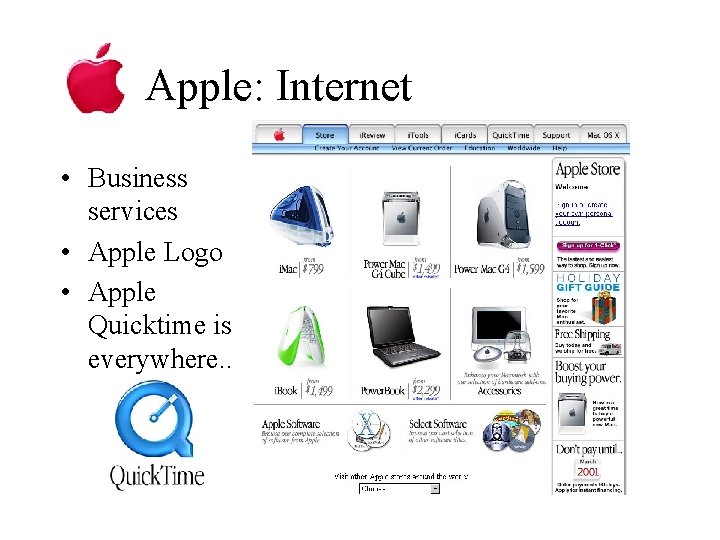 Apple: Internet • Business services • Apple Logo • Apple Quicktime is everywhere. .