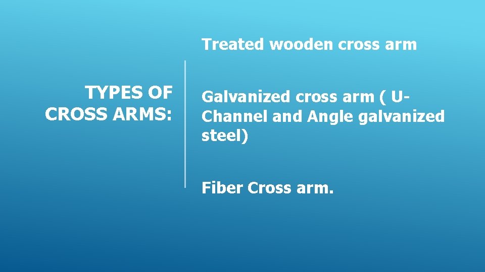 Treated wooden cross arm TYPES OF CROSS ARMS: Galvanized cross arm ( UChannel and