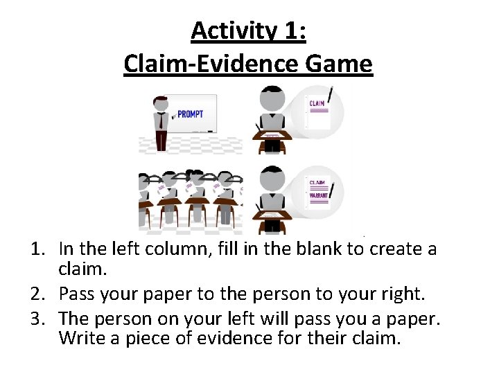 Activity 1: Claim-Evidence Game 1. In the left column, fill in the blank to