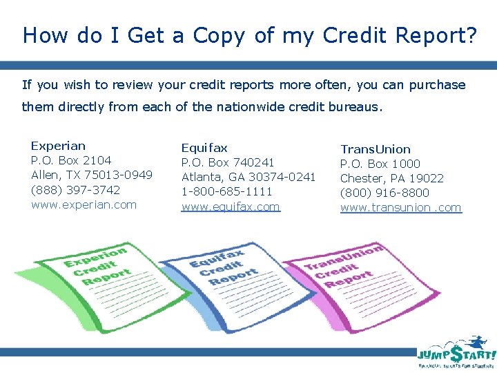 How do I Get a Copy of my Credit Report? If you wish to