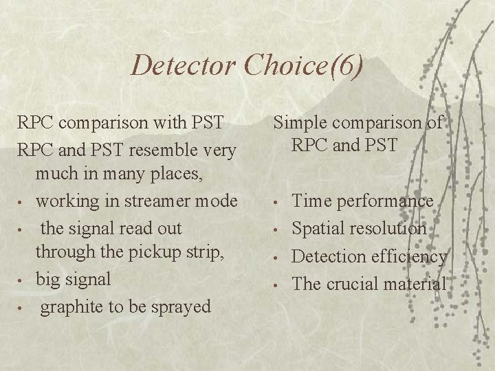 Detector Choice(6) RPC comparison with PST RPC and PST resemble very much in many