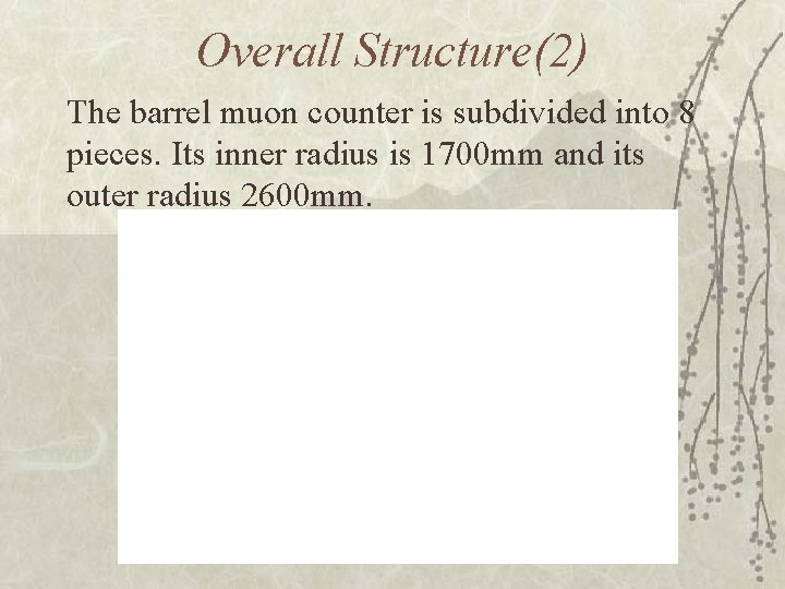 Overall Structure(2) The barrel muon counter is subdivided into 8 pieces. Its inner radius