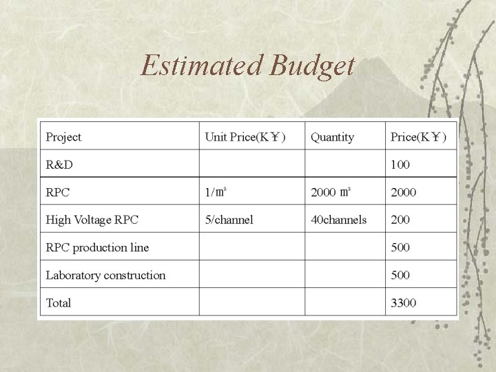 Estimated Budget 