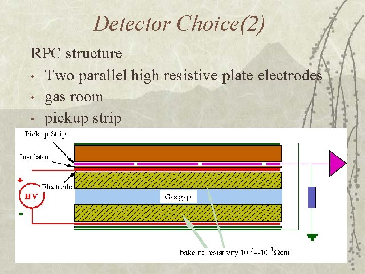 Detector Choice(2) RPC structure • Two parallel high resistive plate electrodes • gas room