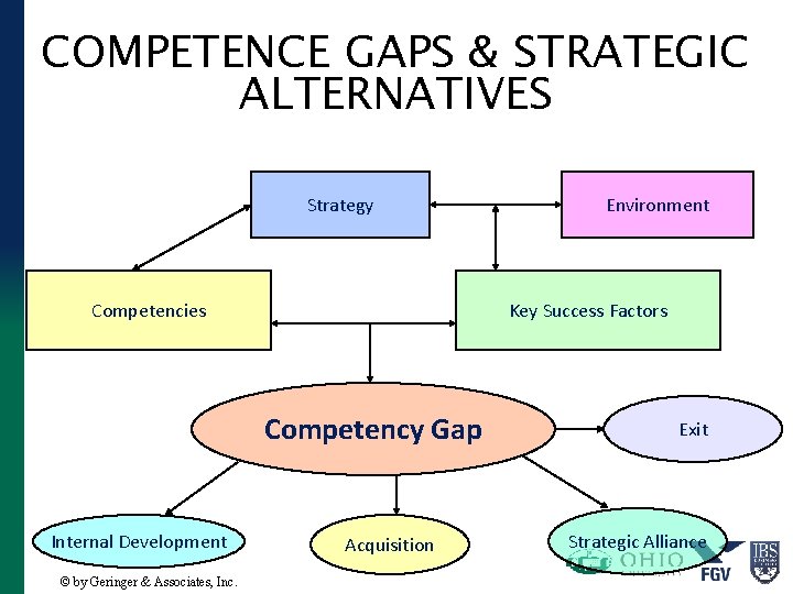 COMPETENCE GAPS & STRATEGIC ALTERNATIVES Strategy Competencies Key Success Factors Competency Gap Internal Development
