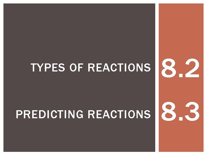 TYPES OF REACTIONS 8. 2 PREDICTING REACTIONS 8. 3 