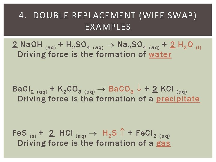 4. DOUBLE REPLACEMENT (WIFE SWAP) EXAMPLES 2 Na. OH (aq) + H 2 SO