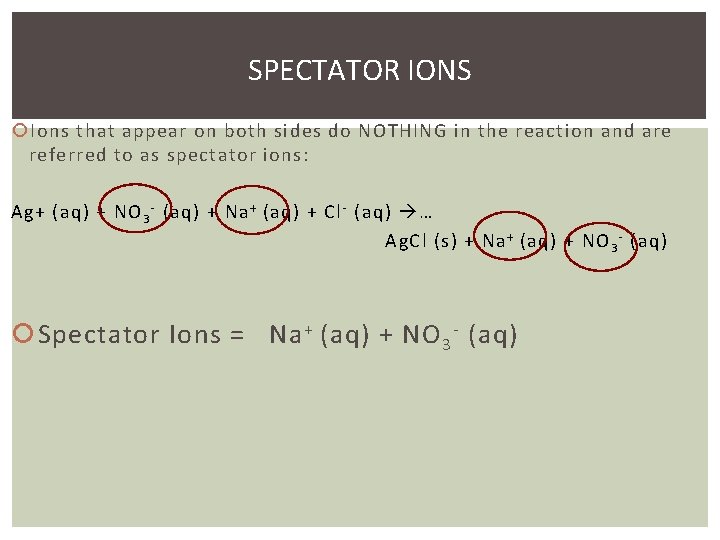 SPECTATOR IONS Ions that appear on both sides do NOTHING in the reaction and