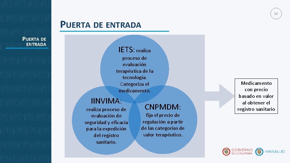 16 PUERTA DE ENTRADA IETS: realiza proceso de evaluación terapéutica de la tecnología. Categoriza