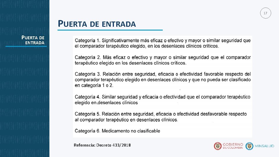 17 PUERTA DE ENTRADA Referencia: Decreto 433/2018 