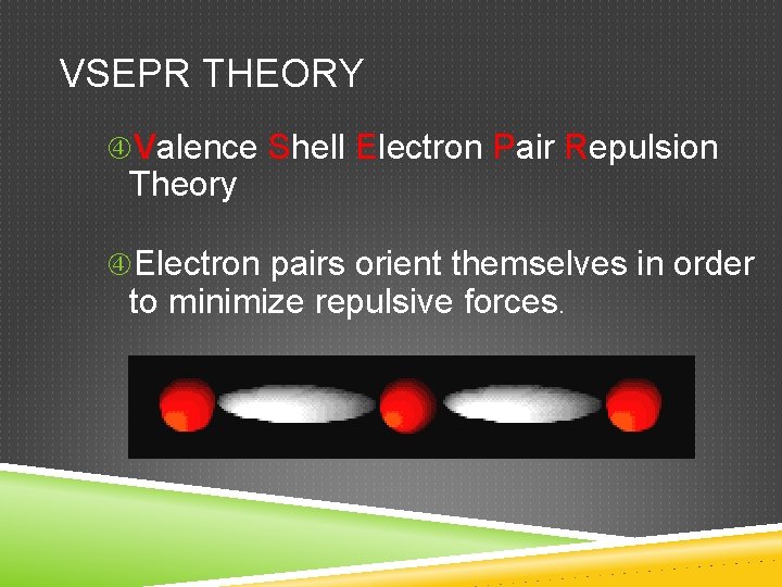 VSEPR THEORY Valence Shell Electron Pair Repulsion Theory Electron pairs orient themselves in order