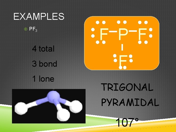 EXAMPLES PF 3 4 total 3 bond 1 lone F P F F TRIGONAL