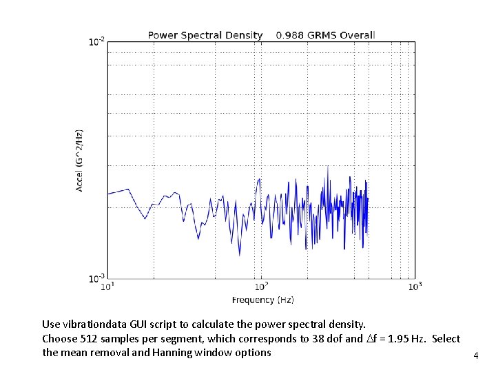 Exercise 1 Vibrationdata Use vibrationdata GUI script to calculate the power spectral density. Choose