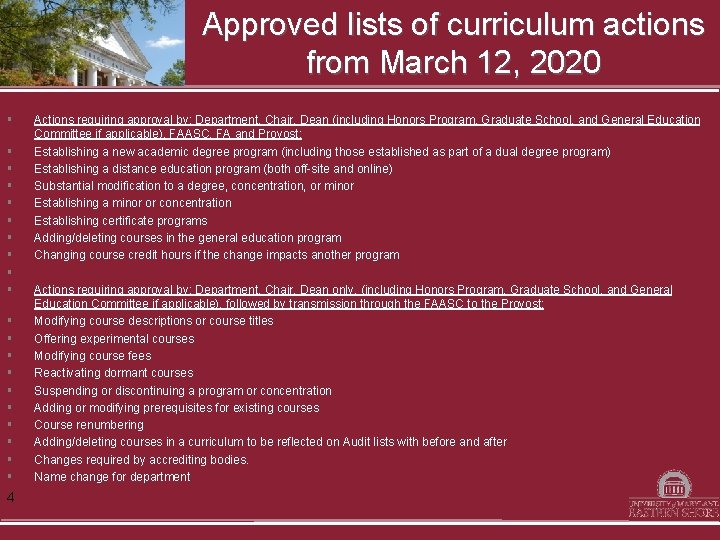 Approved lists of curriculum actions from March 12, 2020 § § § § §