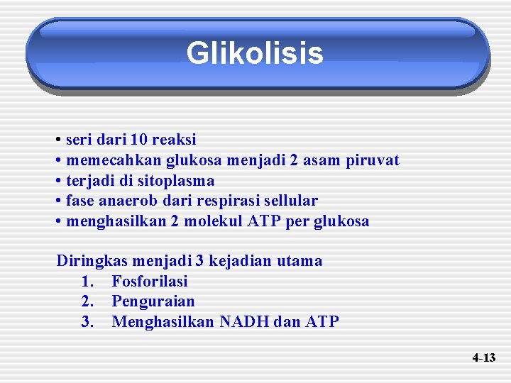 Glikolisis • seri dari 10 reaksi • memecahkan glukosa menjadi 2 asam piruvat •