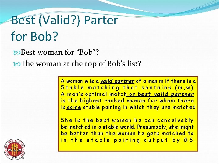 Best (Valid? ) Parter for Bob? Best woman for “Bob”? The woman at the