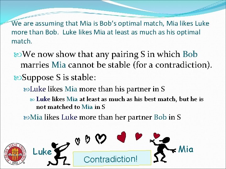 We are assuming that Mia is Bob’s optimal match, Mia likes Luke more than