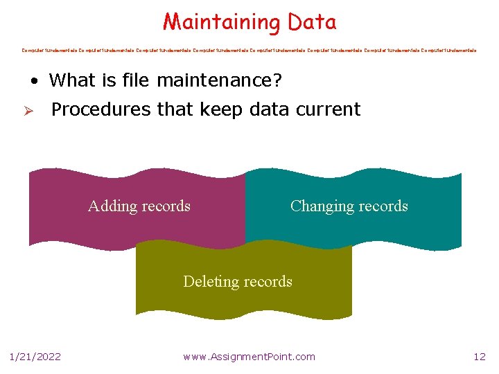 Maintaining Data Computer fundamentals Computer fundamentals • What is file maintenance? Ø Procedures that