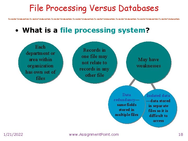 File Processing Versus Databases Computer fundamentals Computer fundamentals • What is a file processing